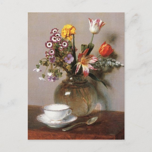 Carte Postale Henri Latour Vase de Fleurs avec une Coupe de Café (Devant)