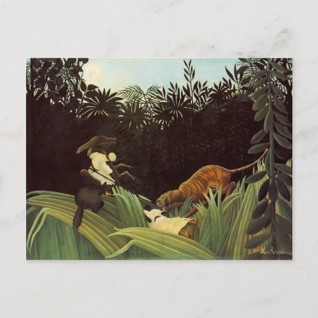 Carte Postale Henri Rousseau - Scout attaqué par un tigre (Devant)
