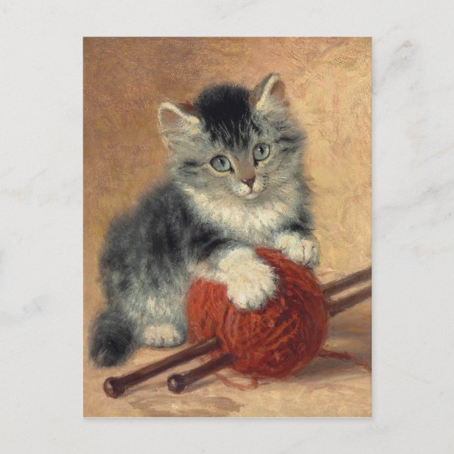 Carte Postale Henriëtte Ronner-Knip Un chaton avec une boule de  (Devant)