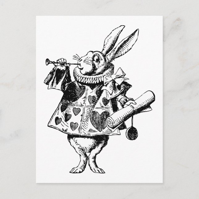 Carte Postale Héraut de lapin blanc en noir (Devant)