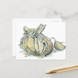 Carte Postale Herbe d'ail Allium Cuisine médicinale Dessin d'épi