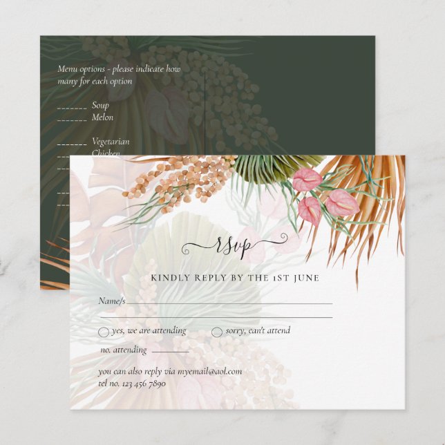 Carte Postale Herbe de la Pampa Tropicale Mariage en Terre Cuite (Devant / Derrière)