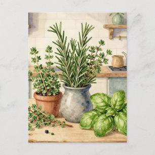 Carte Postale Herbes fraîches de cuisine aquarelle
