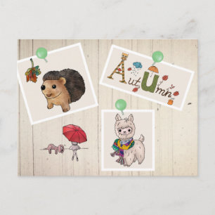 Carte Postale Herbstbild Kuscheltiere