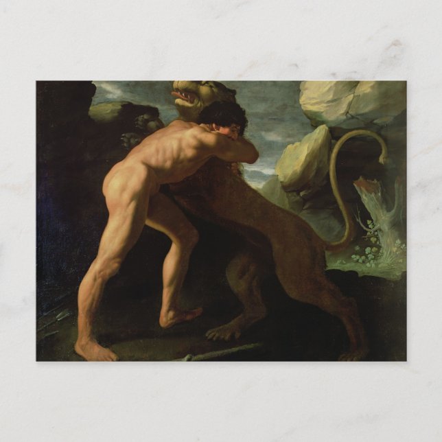 Carte Postale Hercules combattant avec le lion néméen (Devant)