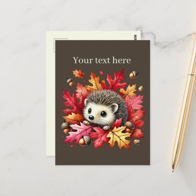 Carte Postale Hérisson amoureux des animaux personnalisable mign (Devant/Arrière en situation)