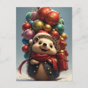 Carte Postale Hérisson Mignon Célébrant Noël