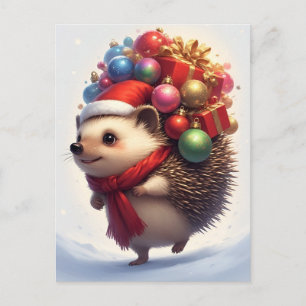 Carte Postale Hérisson Mignon Célébrant Noël