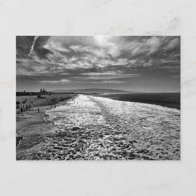 Carte Postale Hermosa Beach, photo en noir et blanc (Devant)