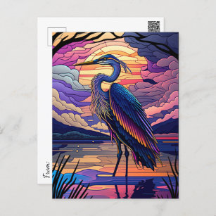 Carte Postale Héron bleu au coucher du soleil