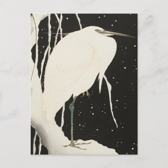 Carte Postale Heron dans la peinture sur neige par Ohara Koson (Devant)