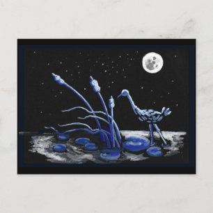 Carte Postale Heron dans une nuit illuminée par la lune