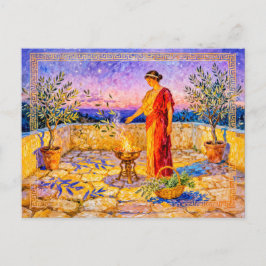Carte Postale Hestia Lighting a Sacred Fire on Terrace with Oliv