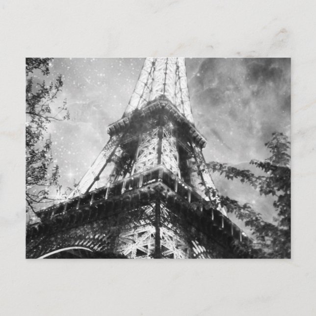 Carte Postale Heure de nuit Tour Eiffel, Noir et Blanc (Devant)
