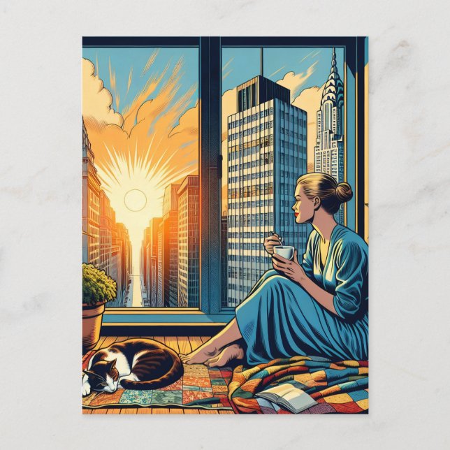 Carte Postale Heure du matin dans la ville | Une femme qui réflé (Devant)