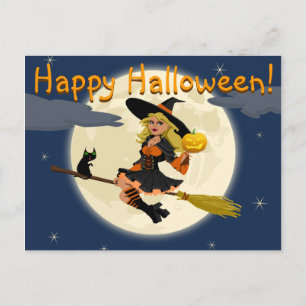Carte postale heureuse de sorcière de Halloween