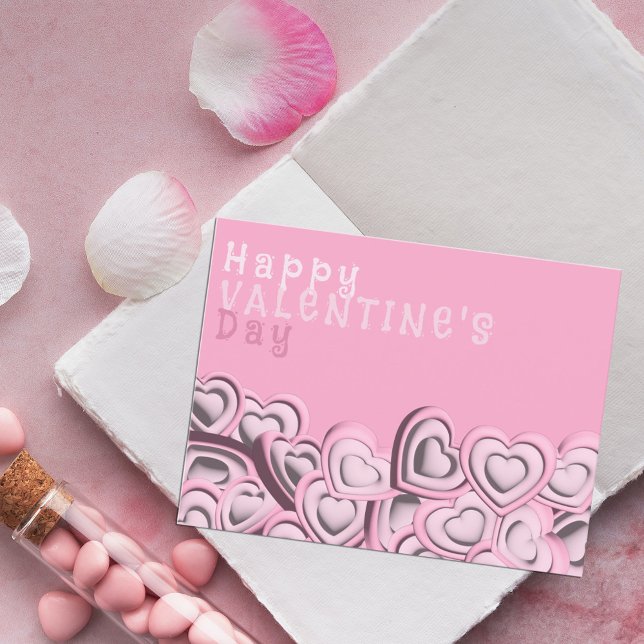 Carte Postale heureuse Sainte-Valentin de coeur rose pâle 3D (Créateur téléchargé)