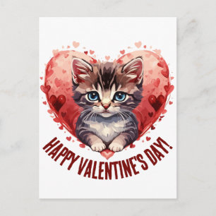 Carte Postale Heureuse Sainte-Valentin Little Kitten avec coeur