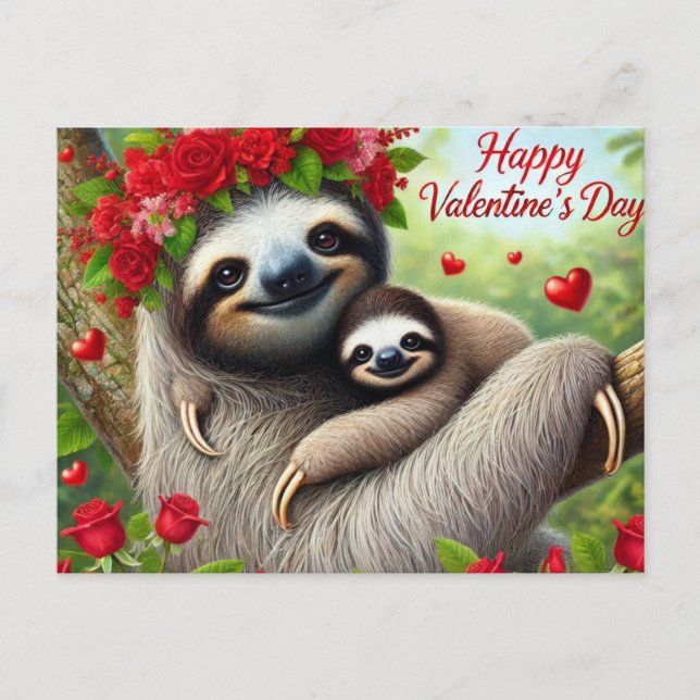 Carte Postale Heureuse Sainte-Valentin mignon Sloth (Devant)