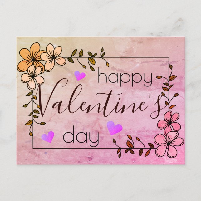 carte postale heureuse Sainte-Valentin rose floral (Devant)