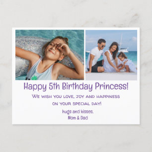 Carte Postale heureux 5e anniversaire, famille de deux photos