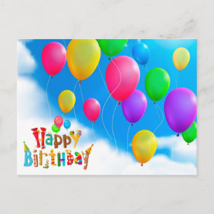 Carte Postale heureux anniversaire amour ballons arc-en-ciel