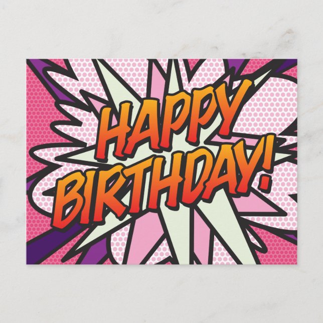 Carte Postale HEUREUX BIRTHDAYComique livre Pop Art (Devant)