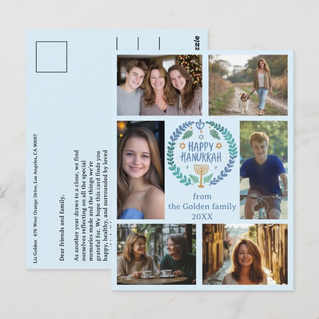 Carte Postale HEUREUX HANOUKKA CUSTOM-Drawn 6 PHOTO Holiday (Devant / Derrière)