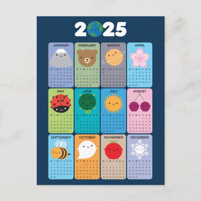 Carte Postale Heureux Nature Kawaii 2025 Calendrier (Devant)