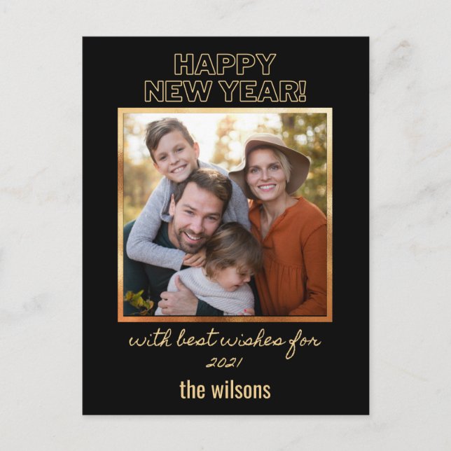 Carte Postale heureux nouvelle année noir et or classe photo (Devant)