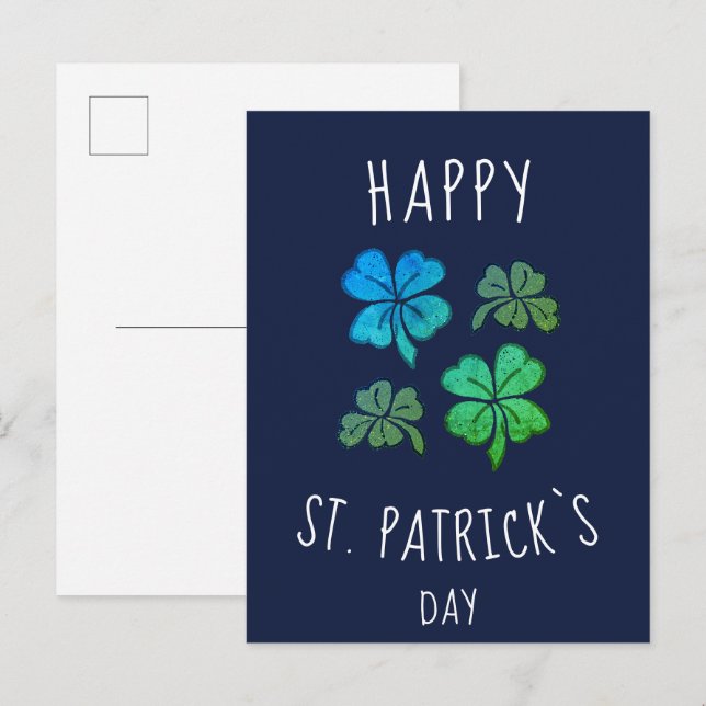 Carte Postale Heureux Shamrock Clover Joyeux Saint Patrick's day (Devant / Derrière)