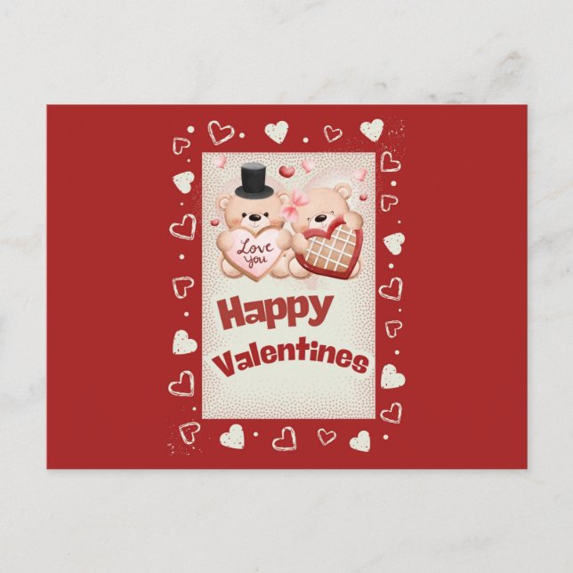 Carte Postale Heureux Valentines Ours (Devant)