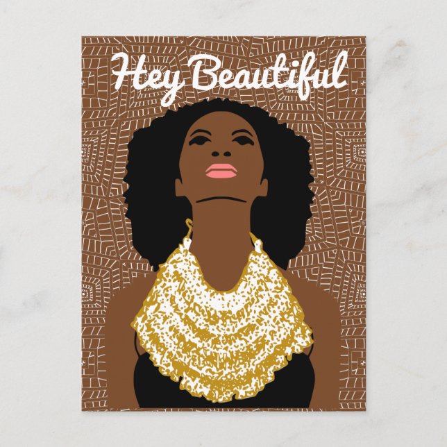 Carte Postale Hey belle femme noire avec un collier tribal (Devant)