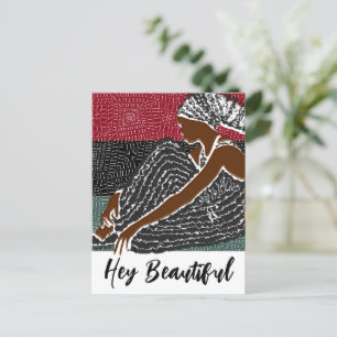 Carte Postale Hey Belle Femme Noire avec un Foulard de Tête Afri