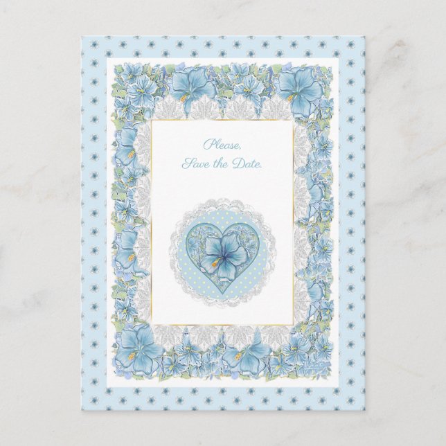 Carte Postale Hibiscus & dentelle TURQUOISE (Devant)