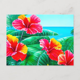Carte Postale Hibiscus hawaïen fleurs tropicales