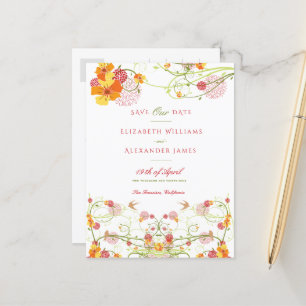 Carte Postale Hibiscus Jaune & Hirondelles Floral Enregistrer La