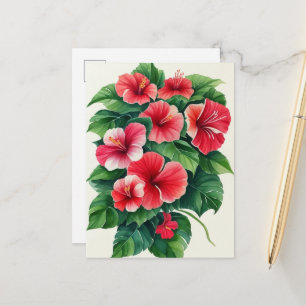 Carte Postale Hibiscus rouge clair de la flore tropicale