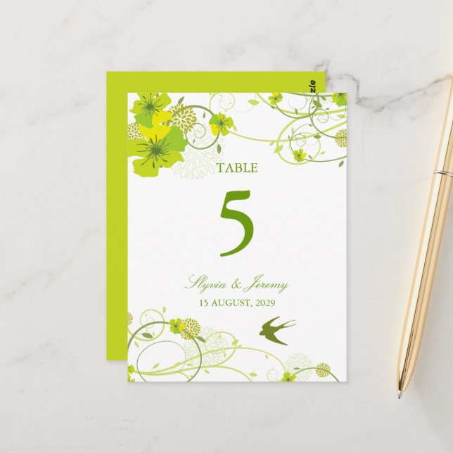 Carte Postale Hibiscus vert Mariage floral et hirondelle (Devant/Arrière en situation)