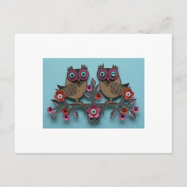Carte Postale hibou brun aux fleurs (Devant)