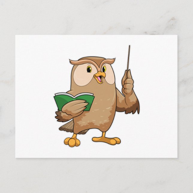 Carte Postale Hibou comme enseignant avec livre et pointeur (Devant)