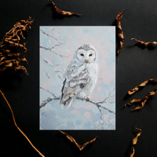 Carte Postale Hibou des neiges sur branche hivernale – Art de la