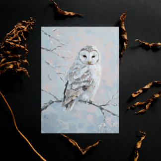 Carte Postale Hibou des neiges sur branche hivernale – Art de la