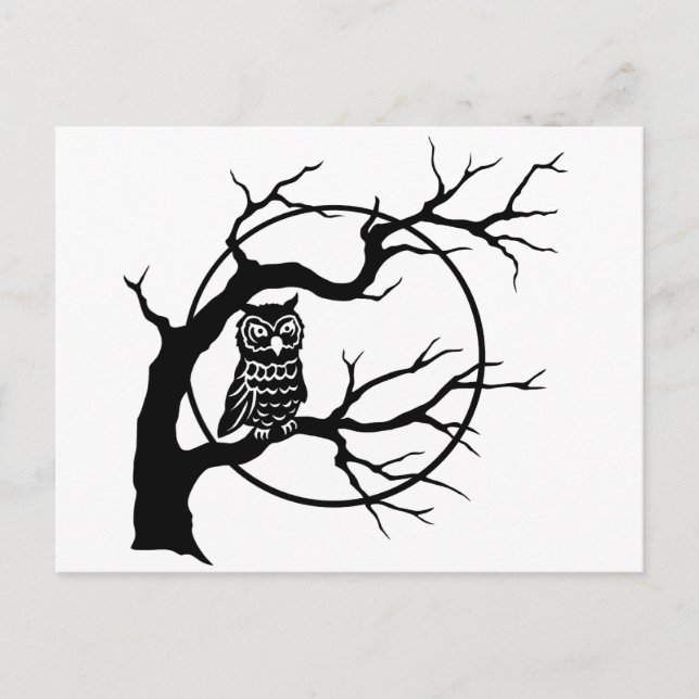 Carte Postale Hibou Effrayant dans l'Arbre (Devant)