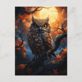 Carte Postale Hibou et une Pleine lune Halloween