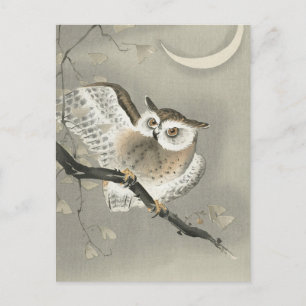 Carte Postale Hibou moyen-duc dans un ginkgo -Ohara Koson -Art V