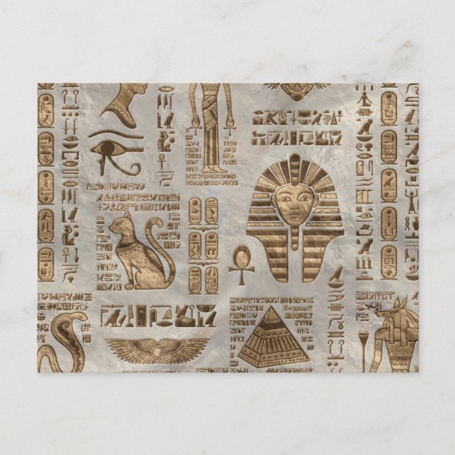 Carte Postale Hiéroglyphes et divinités égyptiennes - Or Vintage (Devant)