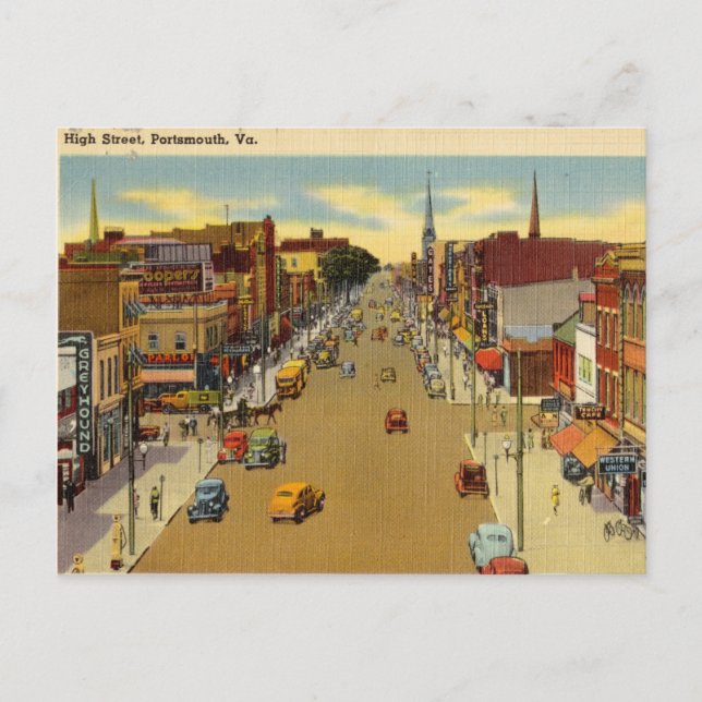 Carte Postale High Street, Portsmouth, Virginie (Devant)