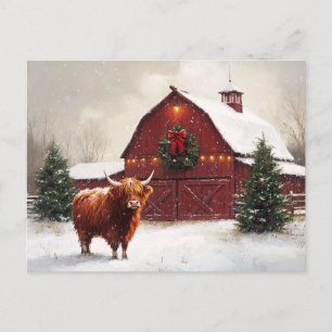 Carte Postale Highland Cow Red Barne Christmas Wreath