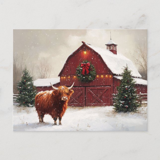 Carte Postale Highland Cow Red Barne Christmas Wreath (Devant)